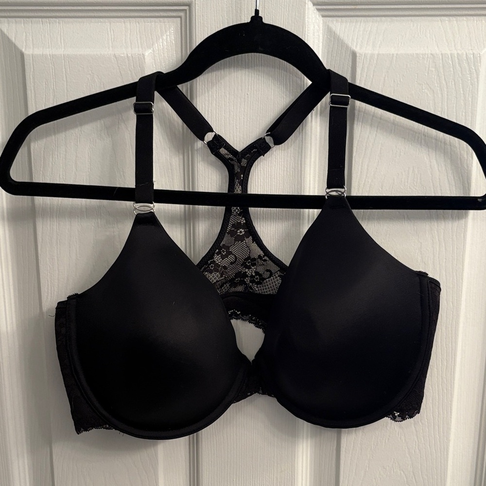 Maidenform T Back/ Racerback Black Lace Bra 40D Plus Size